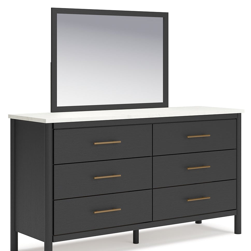 Cadmori Queen Upholstered Panel Bed, Dresser, Mirror, Chest and Nightstand