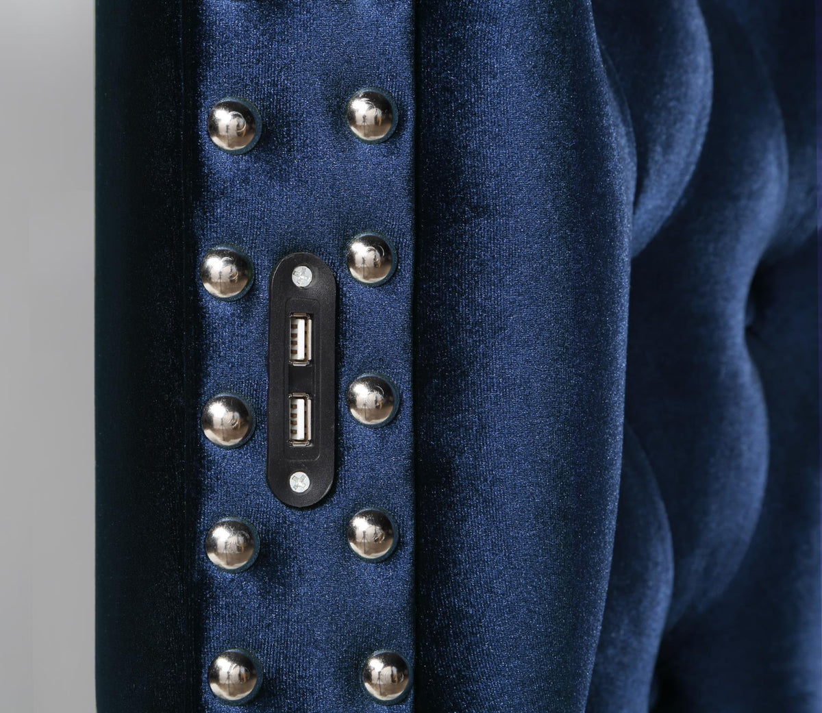Blue Velvet Bed with Bluetooth Speaker & USB