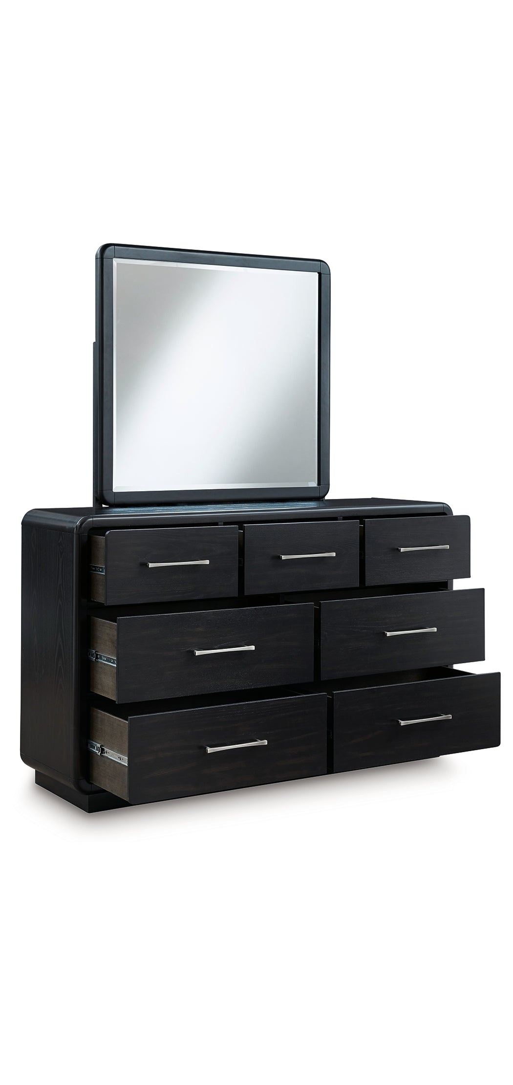Rowanbeck King Upholstered Panel Bed, Dresser, Mirror, Chest and Nightstand