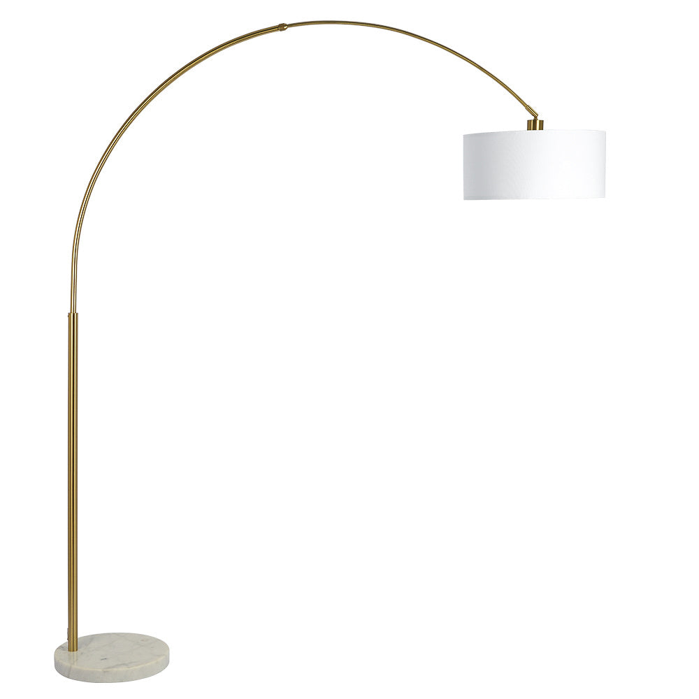 Barbell Arch Gold Brass Floor Lamp with Large Linen Shade