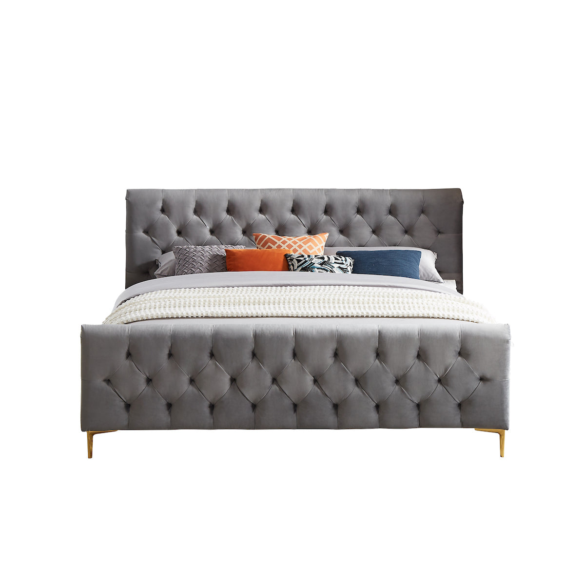 Beverly King Dark Grey Velvet Platform Bed