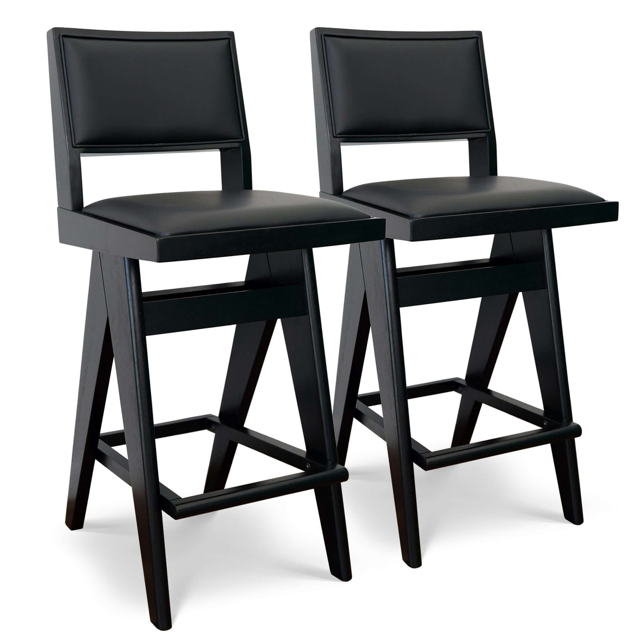 Kaia Black Leather Bar Stool (Set of 2)