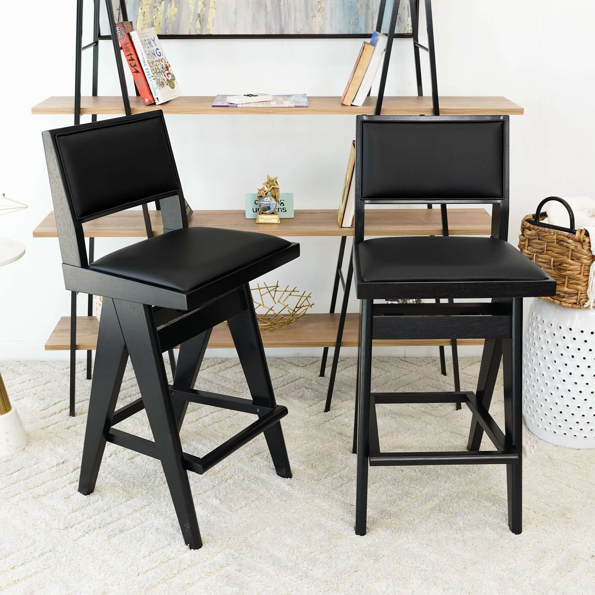 Kaia Black Leather Bar Stool (Set of 2)