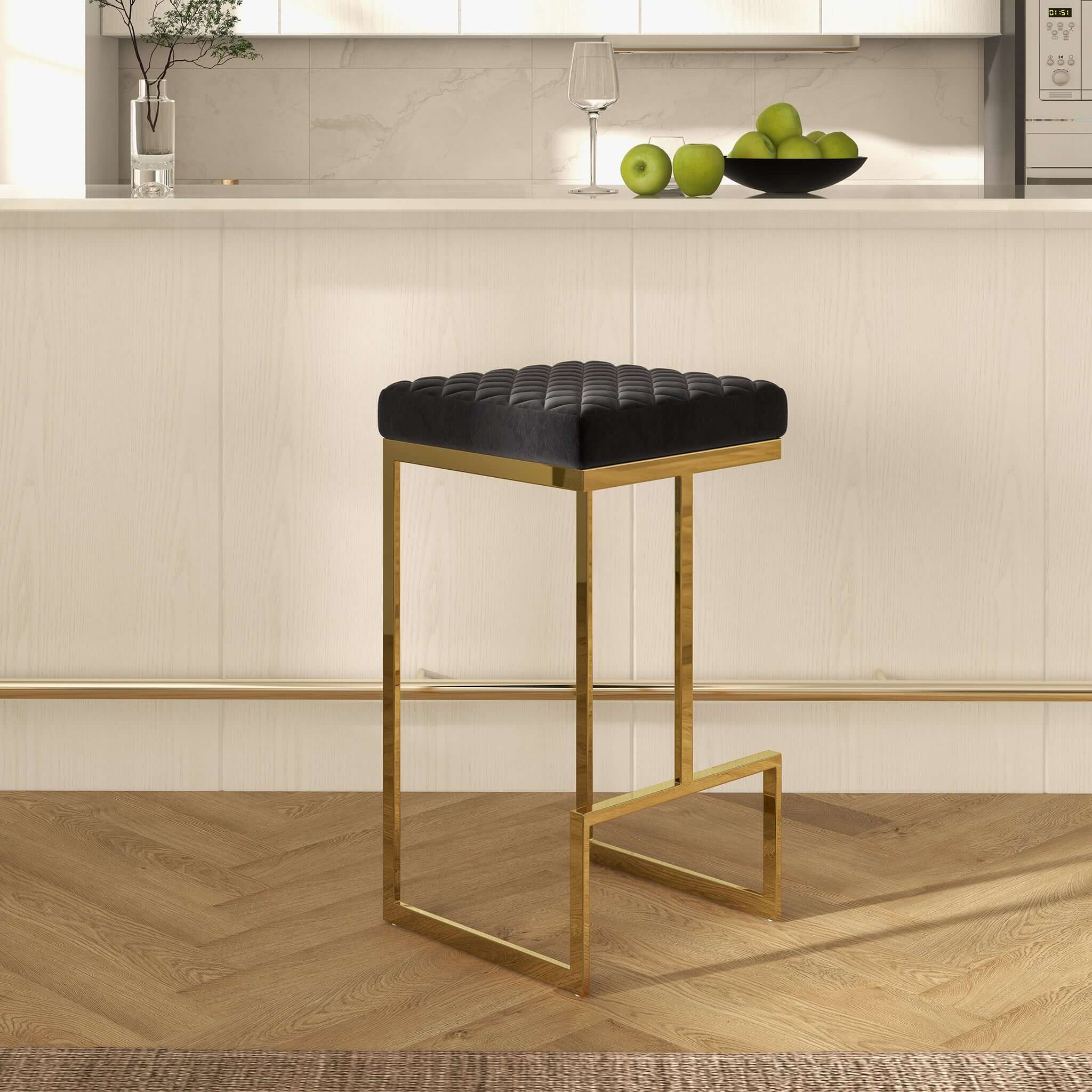 Rake Black Velvet Bar Stool