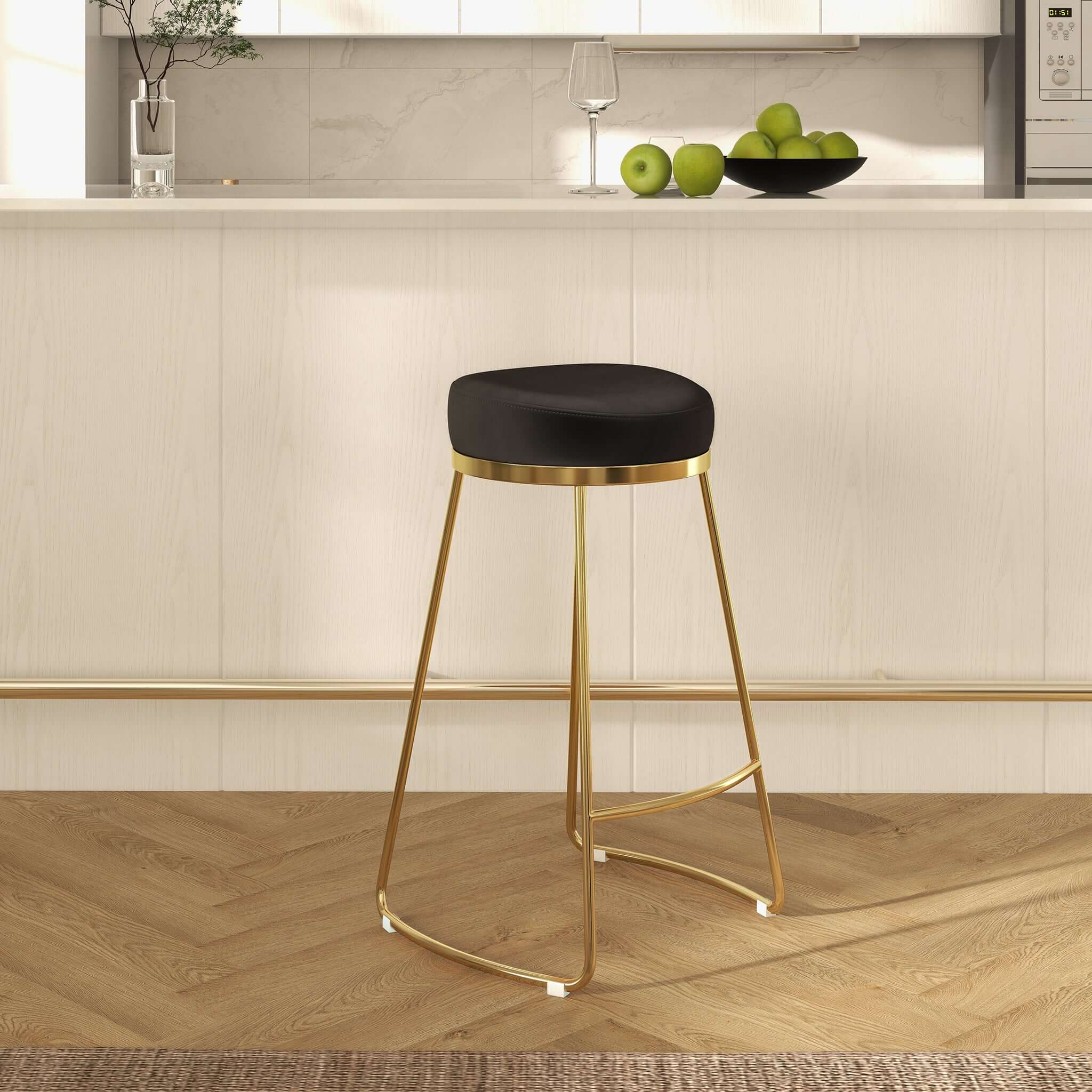 Atlas Black Velvet Counter Stool