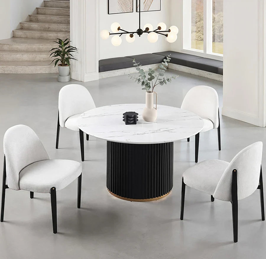 Borden Contemporary Black and White Round Pedestal Dining Table