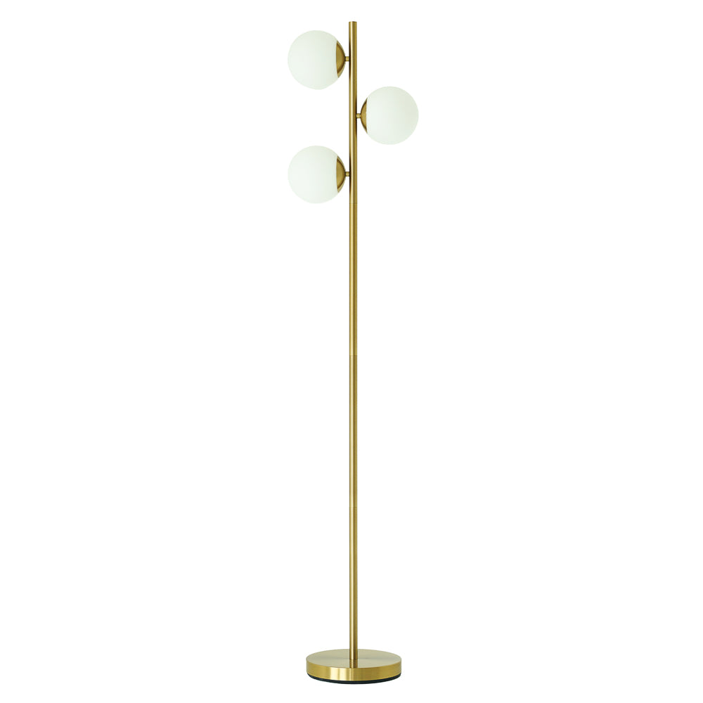 Brilliance Modern Gold Brush Floor Lamp, Opal Glass Shades and Round Metal Base