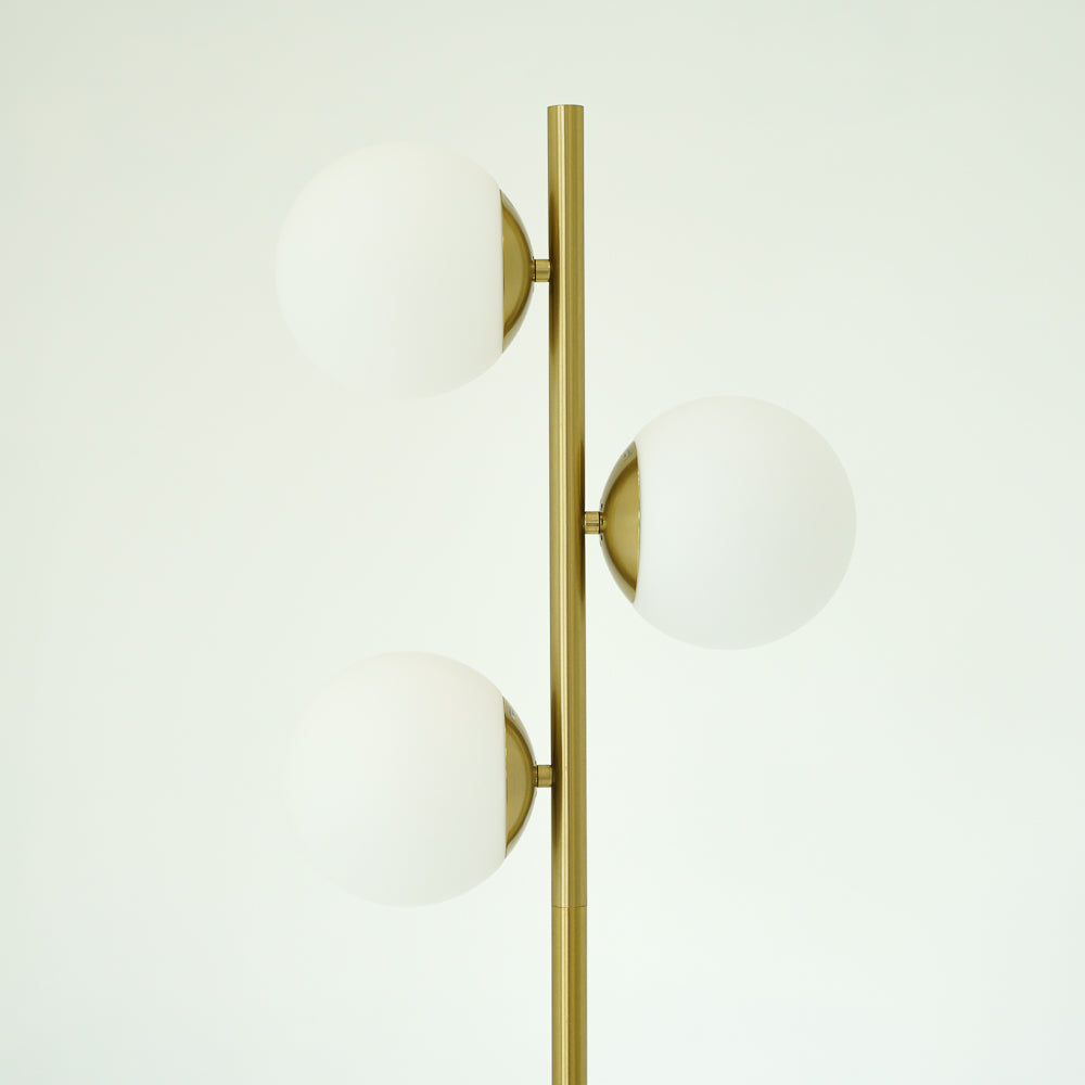 Brilliance Modern Gold Brush Floor Lamp, Opal Glass Shades and Round Metal Base