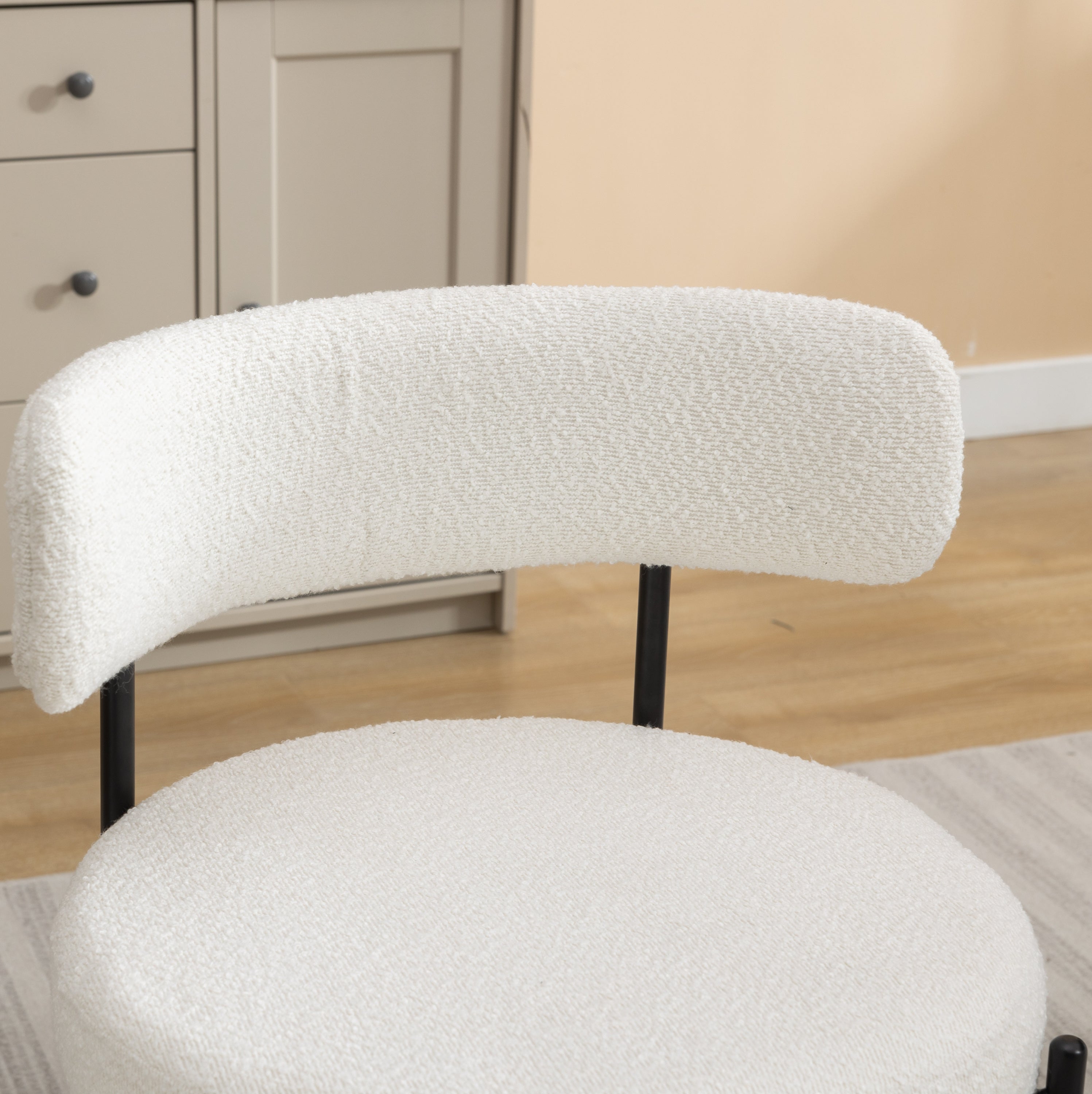 Burbank Modern Round White Boucle Dining Chairs - Set of 2