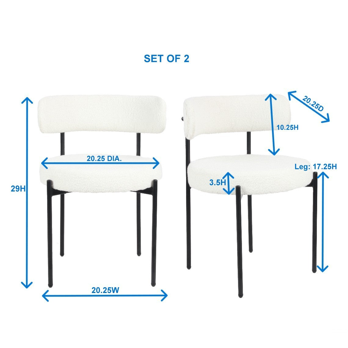 Burbank Modern Round White Boucle Dining Chairs - Set of 2