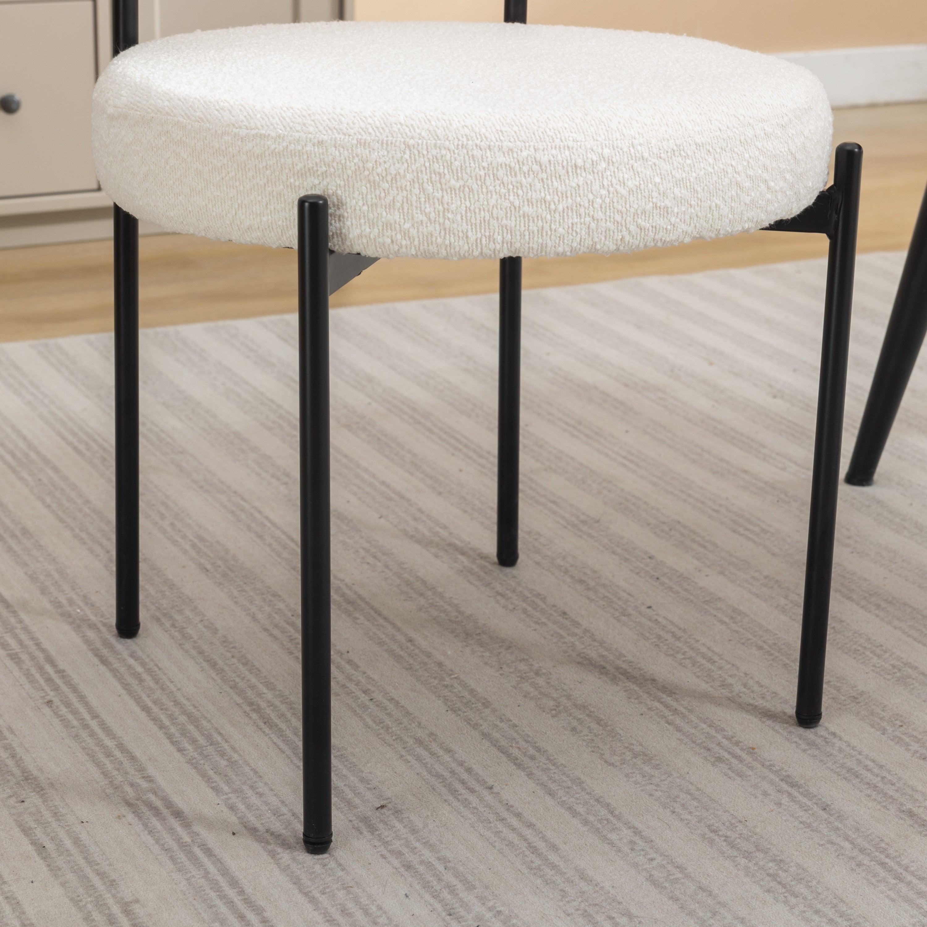 Burbank Modern Round White Boucle Dining Chairs - Set of 2