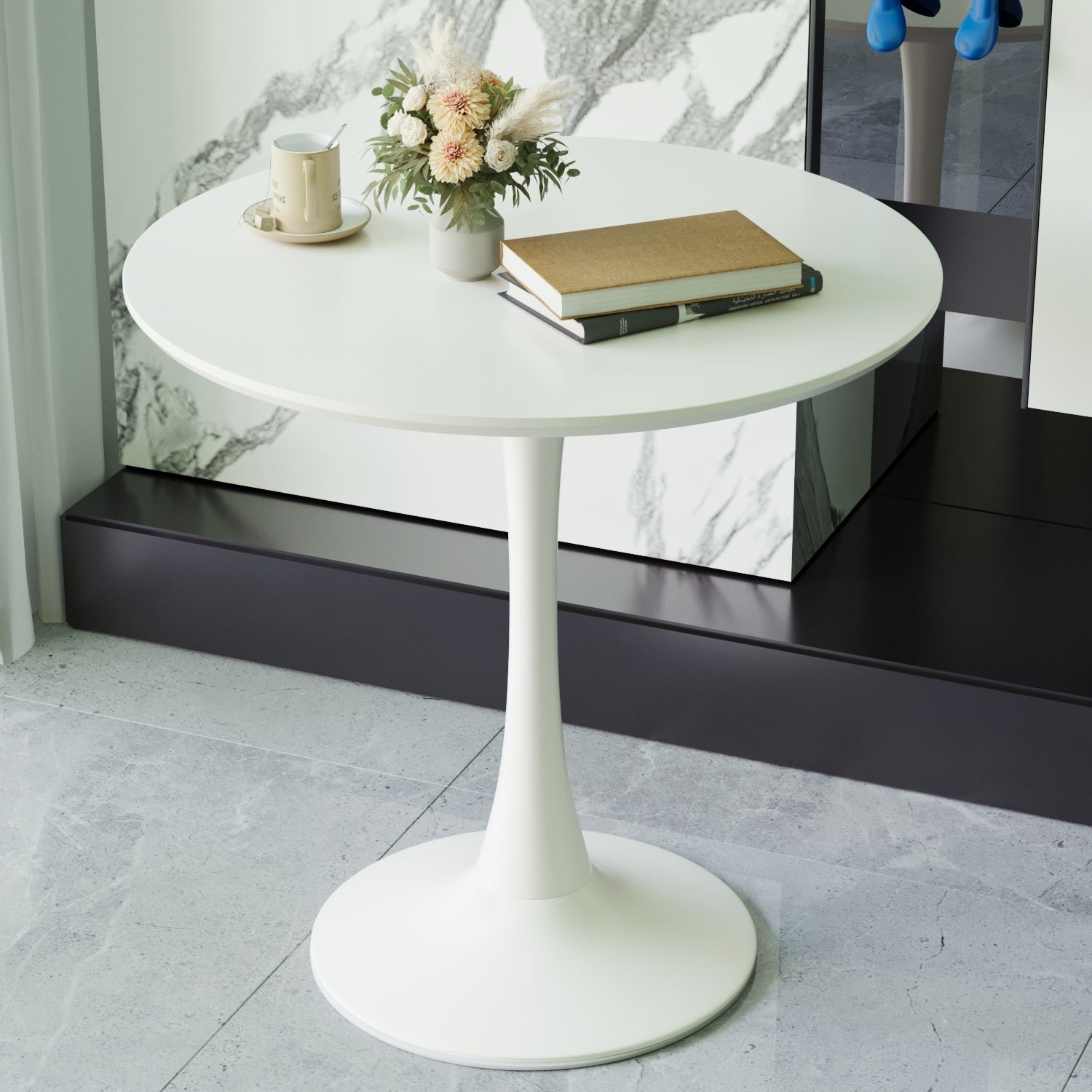 Chasinfield Mid-Century White Round Dining Table with MDF Table Top