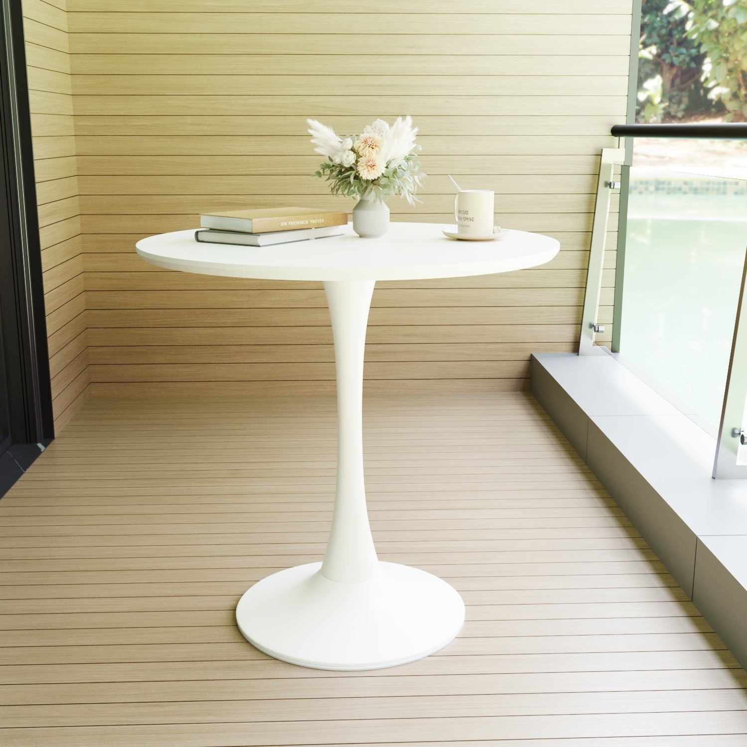 Chasinfield Mid-Century White Round Dining Table with MDF Table Top