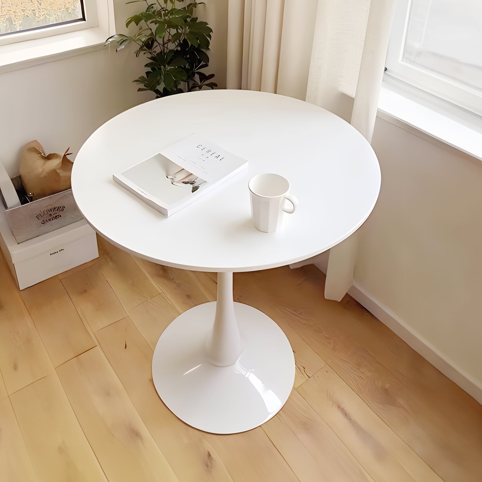 Chasinfield Mid-Century White Round Dining Table with MDF Table Top