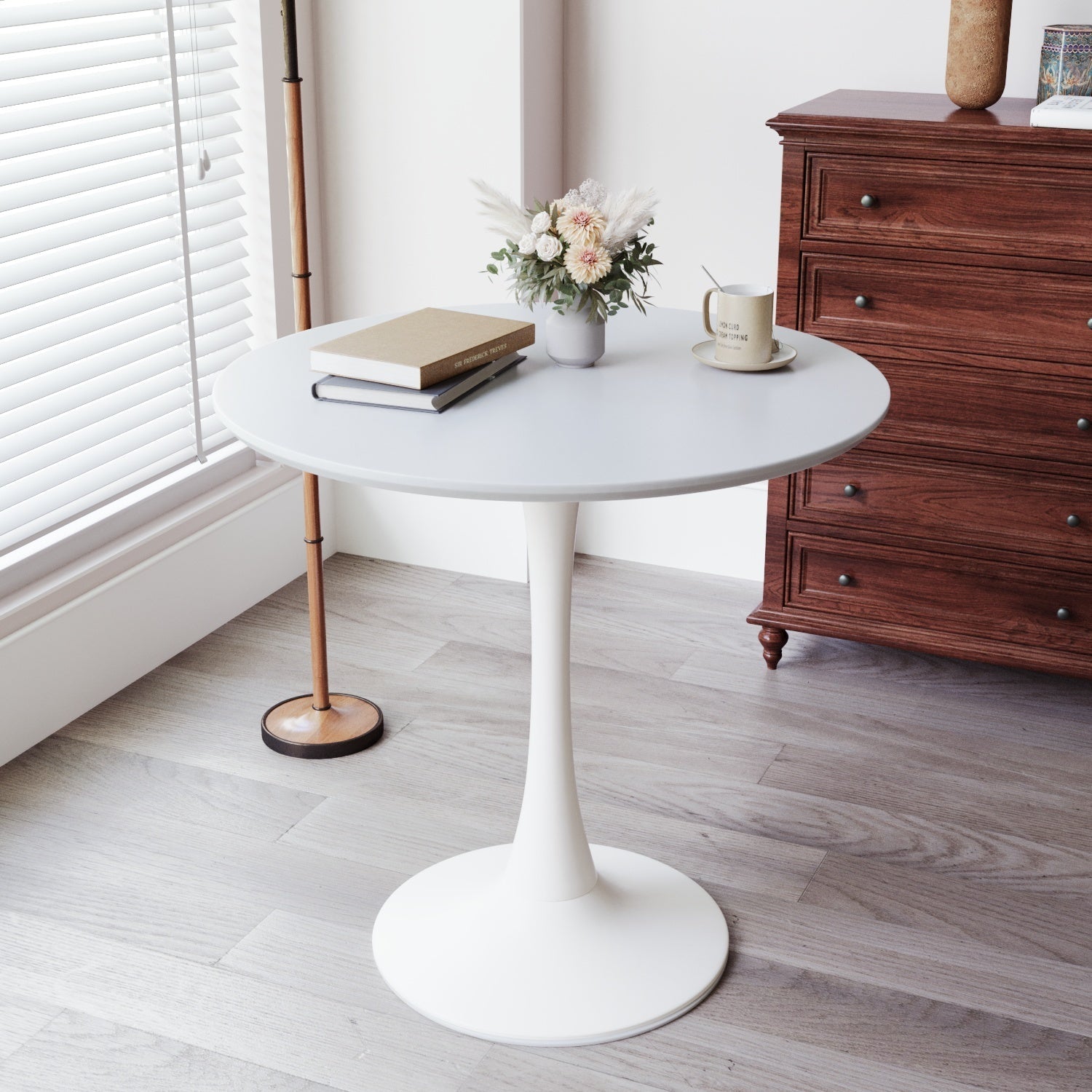 Chasinfield Mid-Century White Round Dining Table with MDF Table Top
