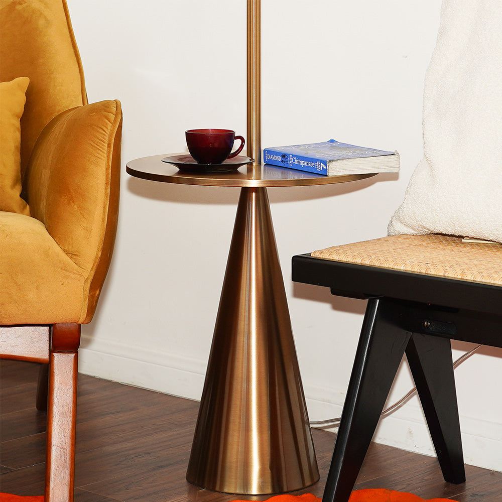 Colorado Modern Floor Lamp with Brass Accent Table with Large White Shade