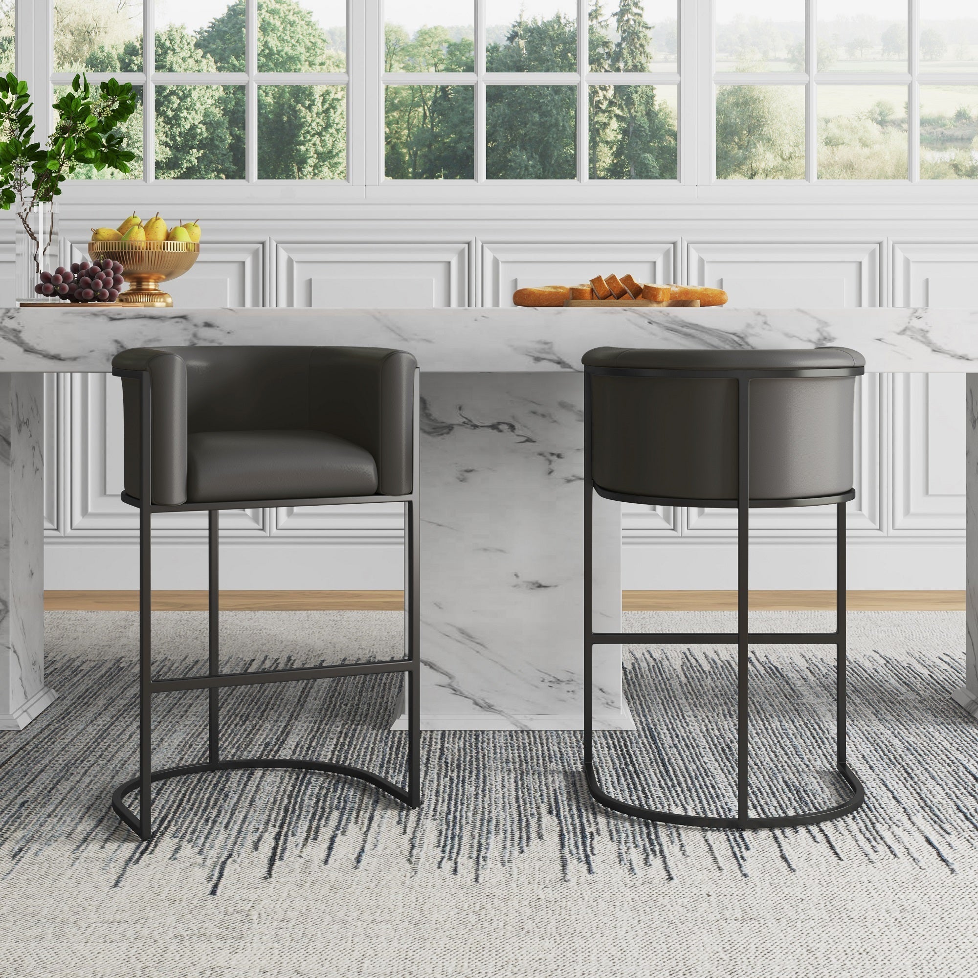 Cosmopolitan Modern Graphite Vegan Leather Counter Stool with Backrest