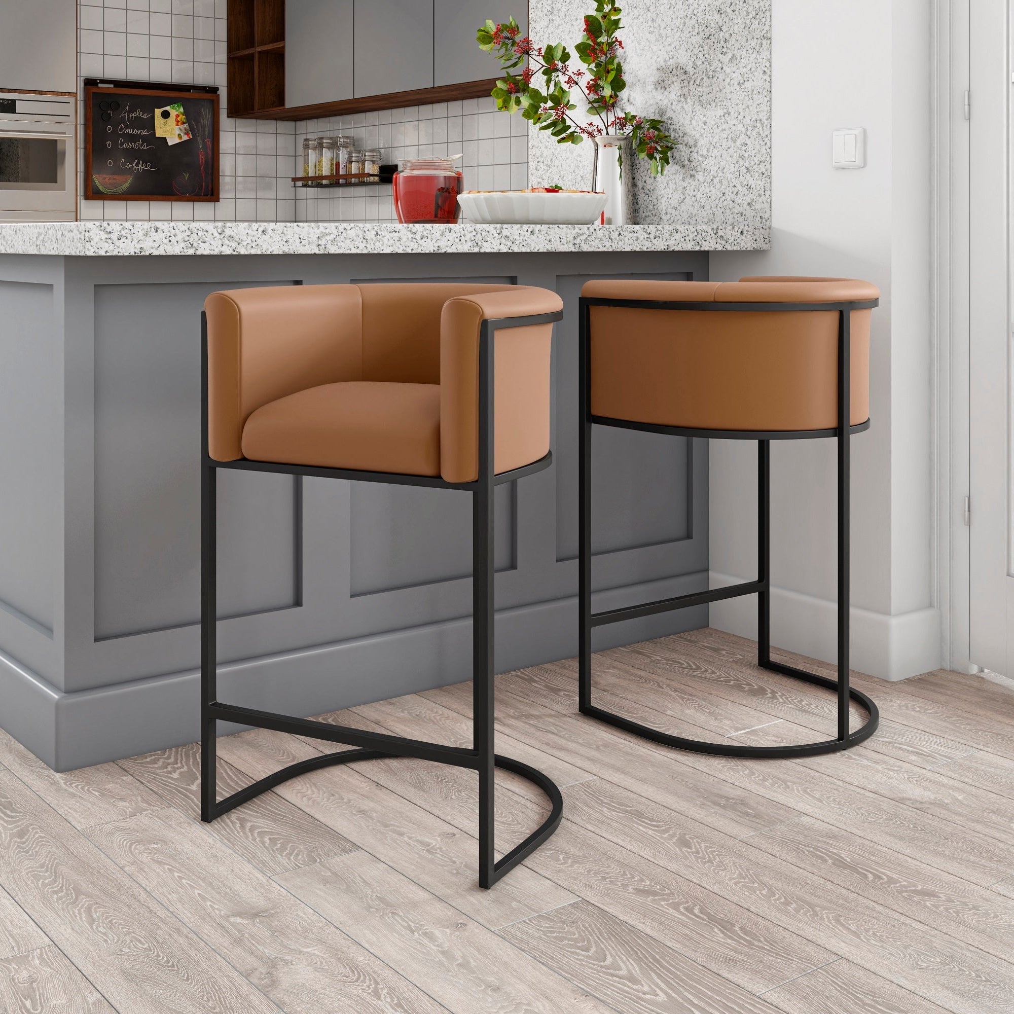 Cosmopolitan Upholstered Counter Stool with Backrest - Camel