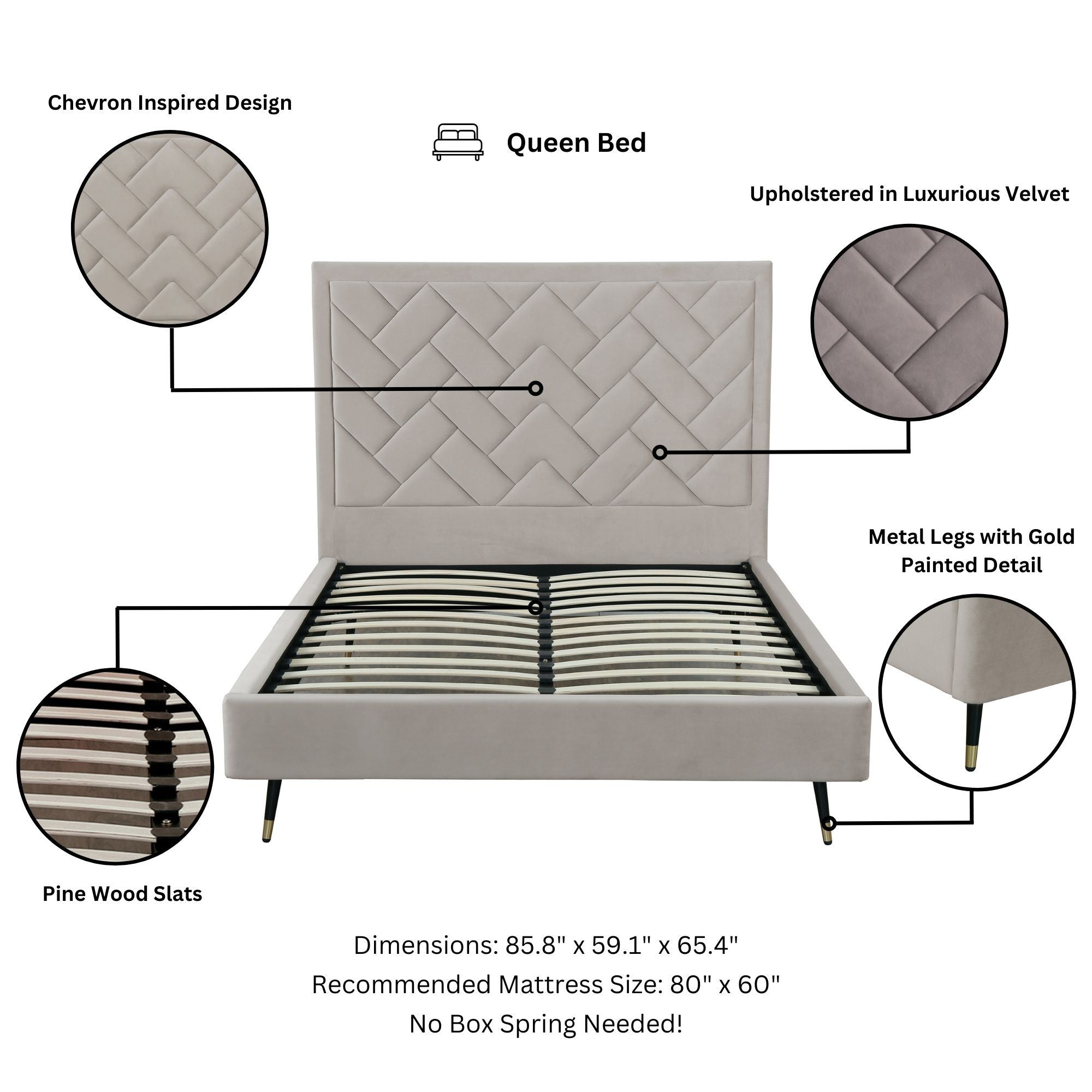 Crosby Queen-Size Bed in Greige