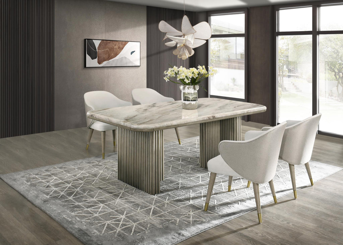 Gray Oak Dining Set with Blue Golden Sand Marble Top