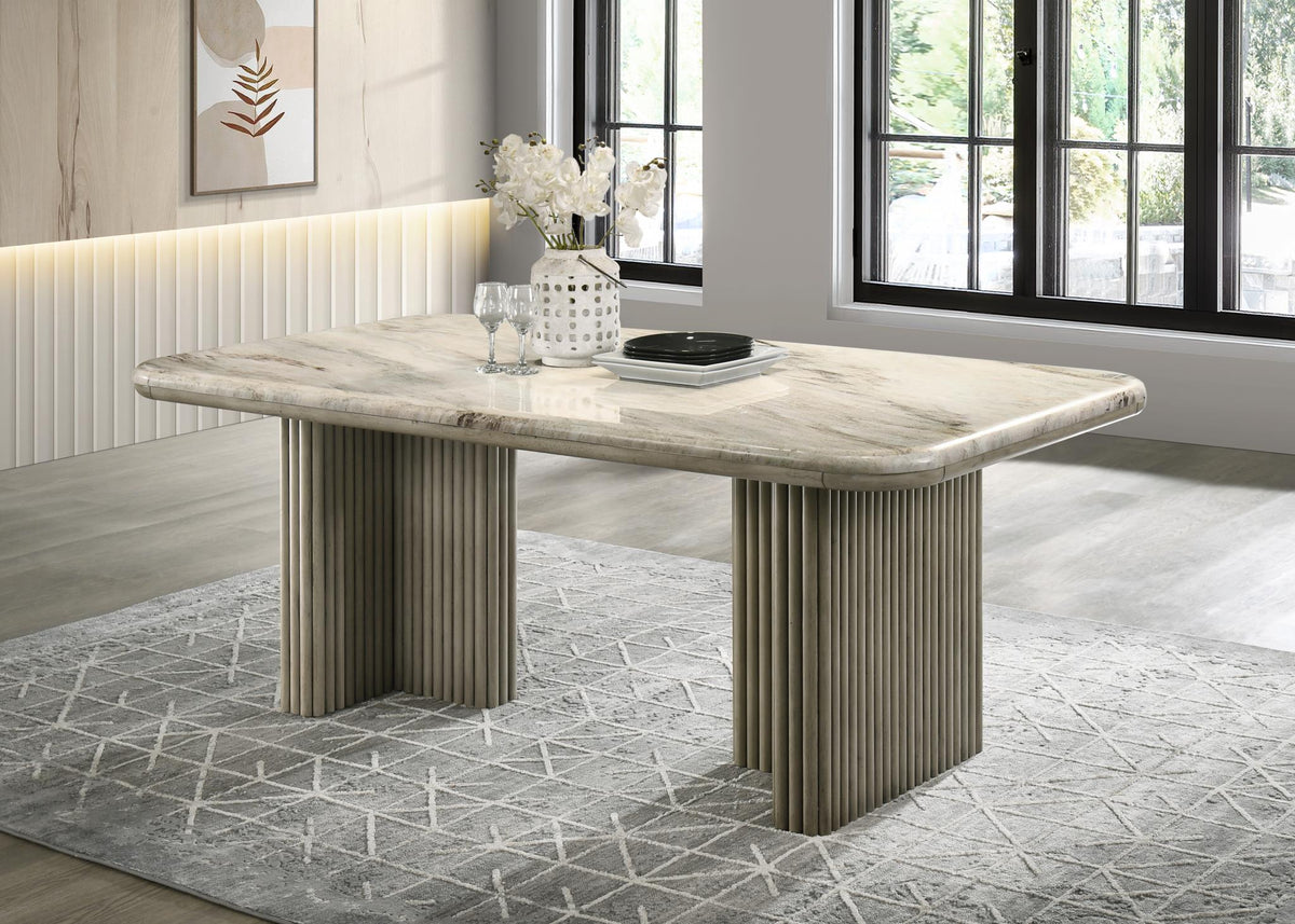 Gray Oak Dining Set with Blue Golden Sand Marble Top