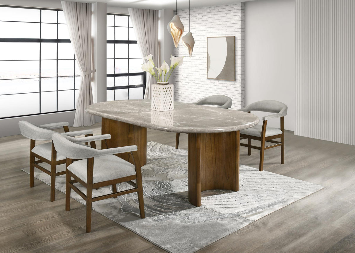 Dark Walnut Dining Set with Pandora Marble Top
