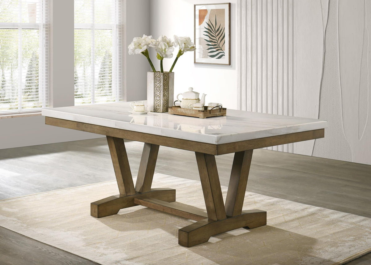 Dark Dry Brush Dining Set with Bianco Crown Marble Top