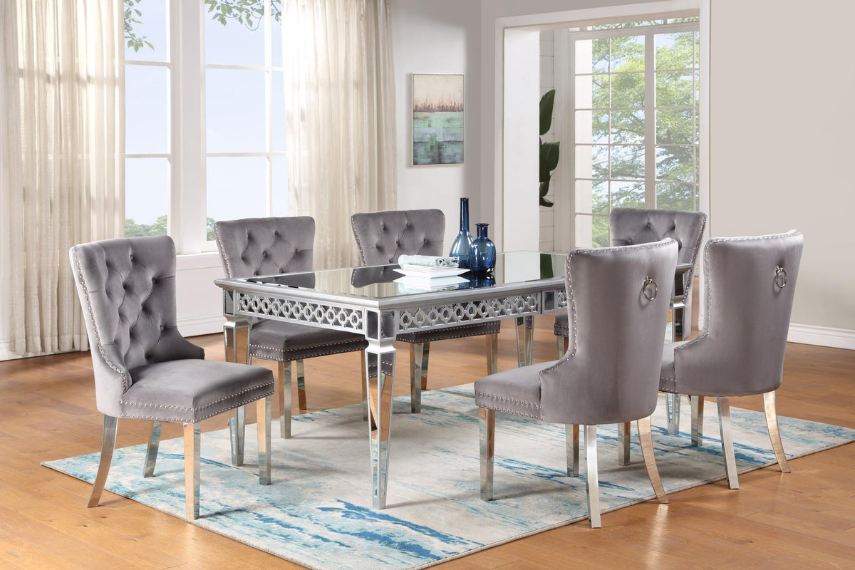 Silver Dining Table with Velvet Chairs (4 Colors)