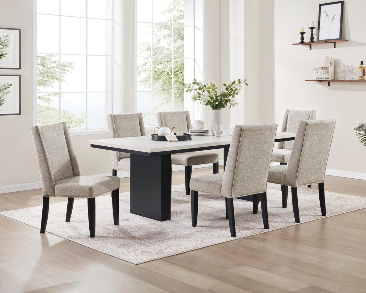 Black & Ivory Dining Table with Upholstered Chairs