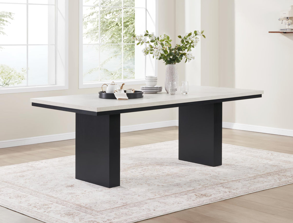 Black & Ivory Dining Table with Upholstered Chairs