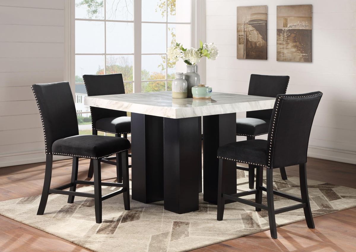 White Faux Marble Counter-Height Set (5 Chair Colors)