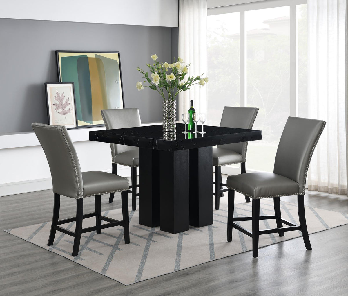 Black Faux Marble Counter-Height Set (5 Chair Colors)