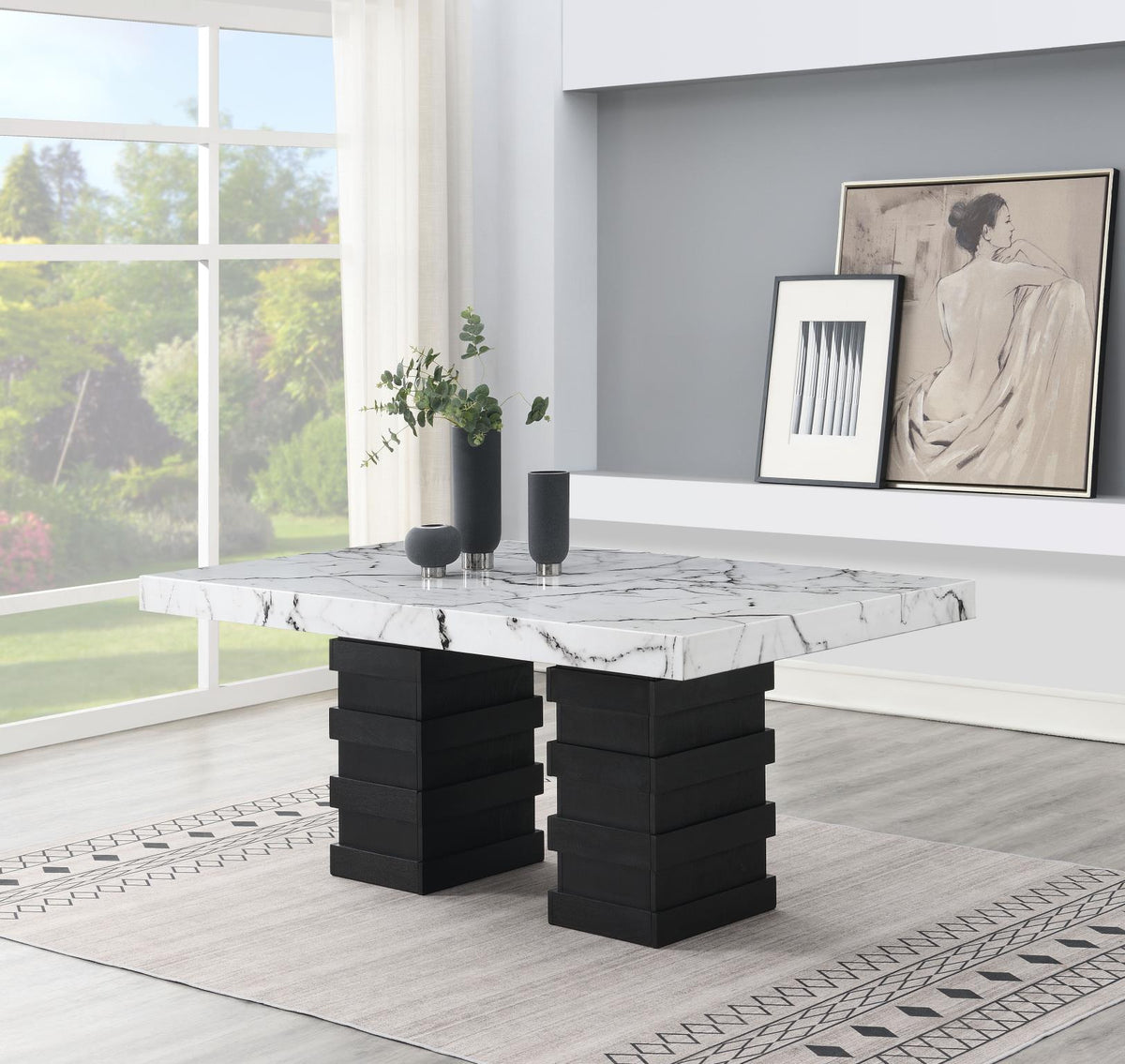 Dining Set with Leather-Look or Velvet Chairs