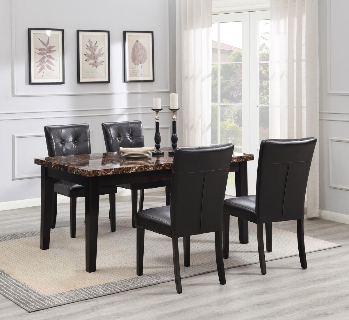 Brown Faux Marble Dining Set with Bench