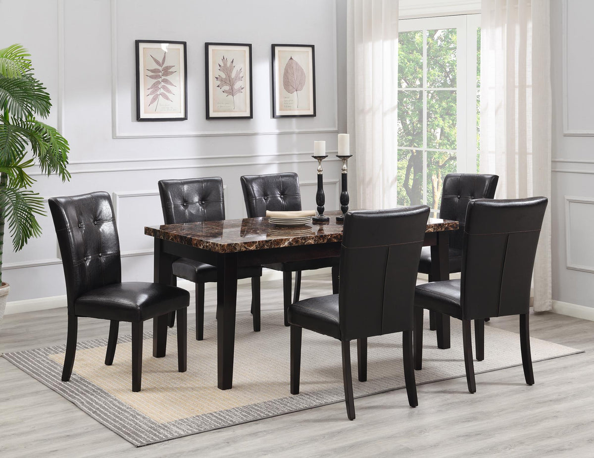 Brown Faux Marble Dining Set with Bench