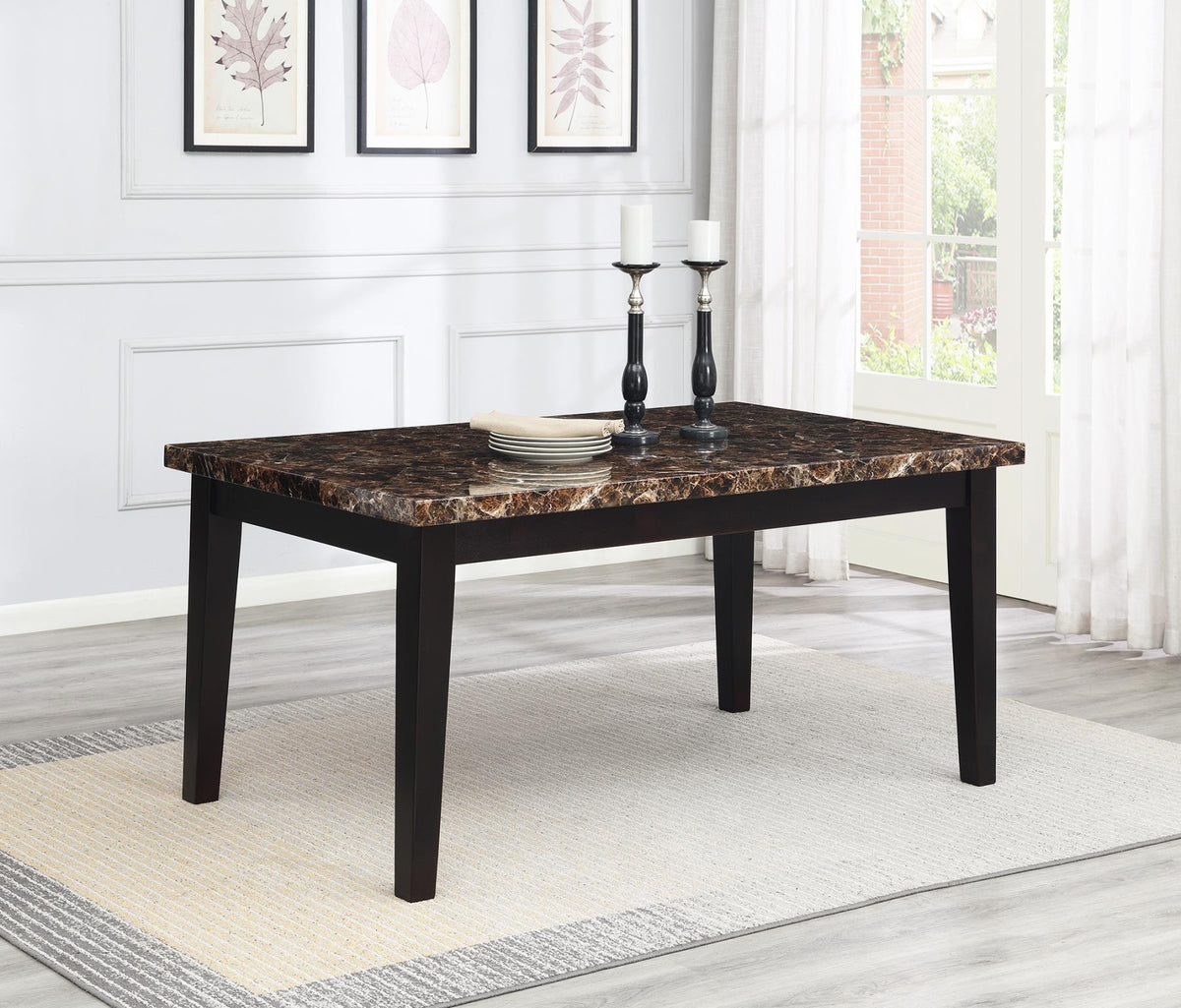 Brown Faux Marble Dining Set with Bench