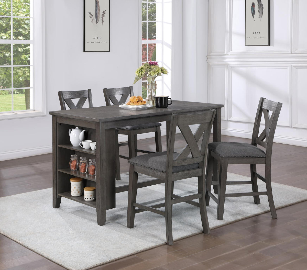 Gray Pub Table with Wine Rack & Stools
