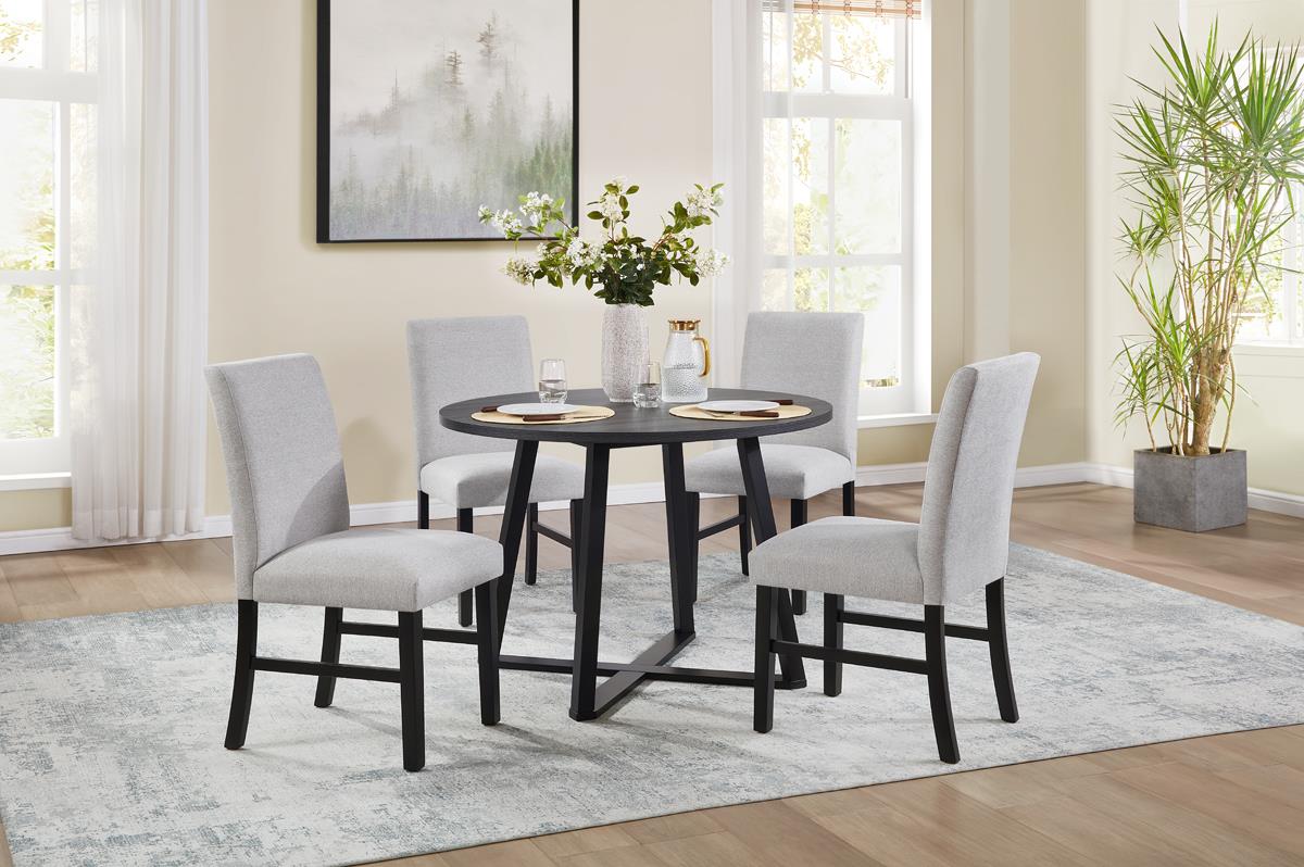 Black Round Dining Set with Gray Chairs