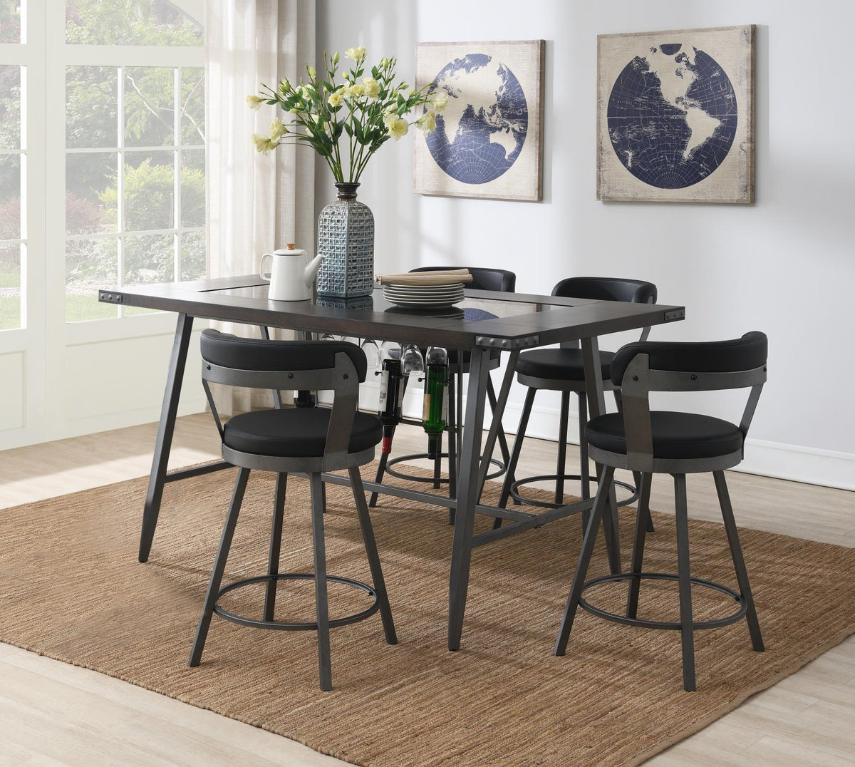 Counter-Height Dining Set with Black, Gray or Red Chairs