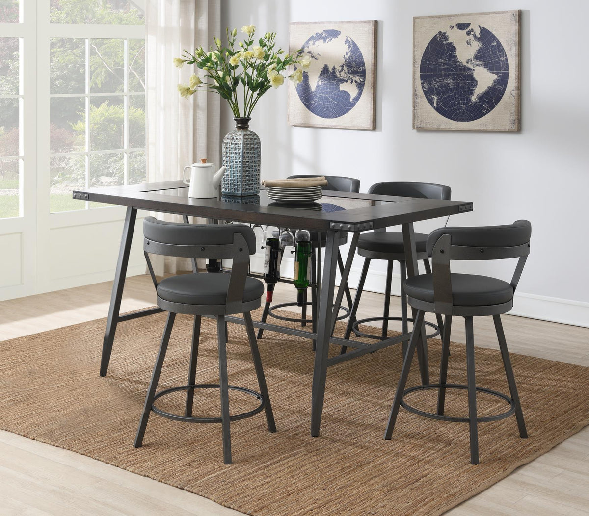 Counter-Height Dining Set with Black, Gray or Red Chairs