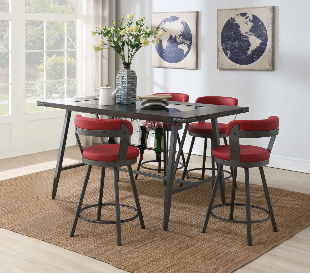 Counter-Height Dining Set with Black, Gray or Red Chairs