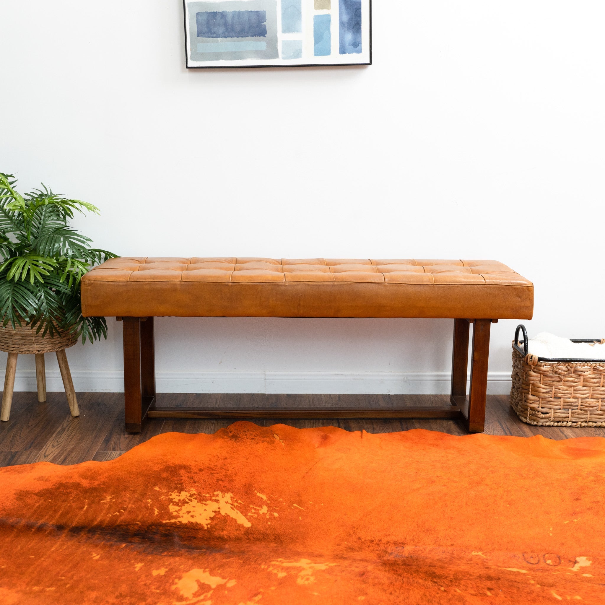 Sumba Tan Leather Bench
