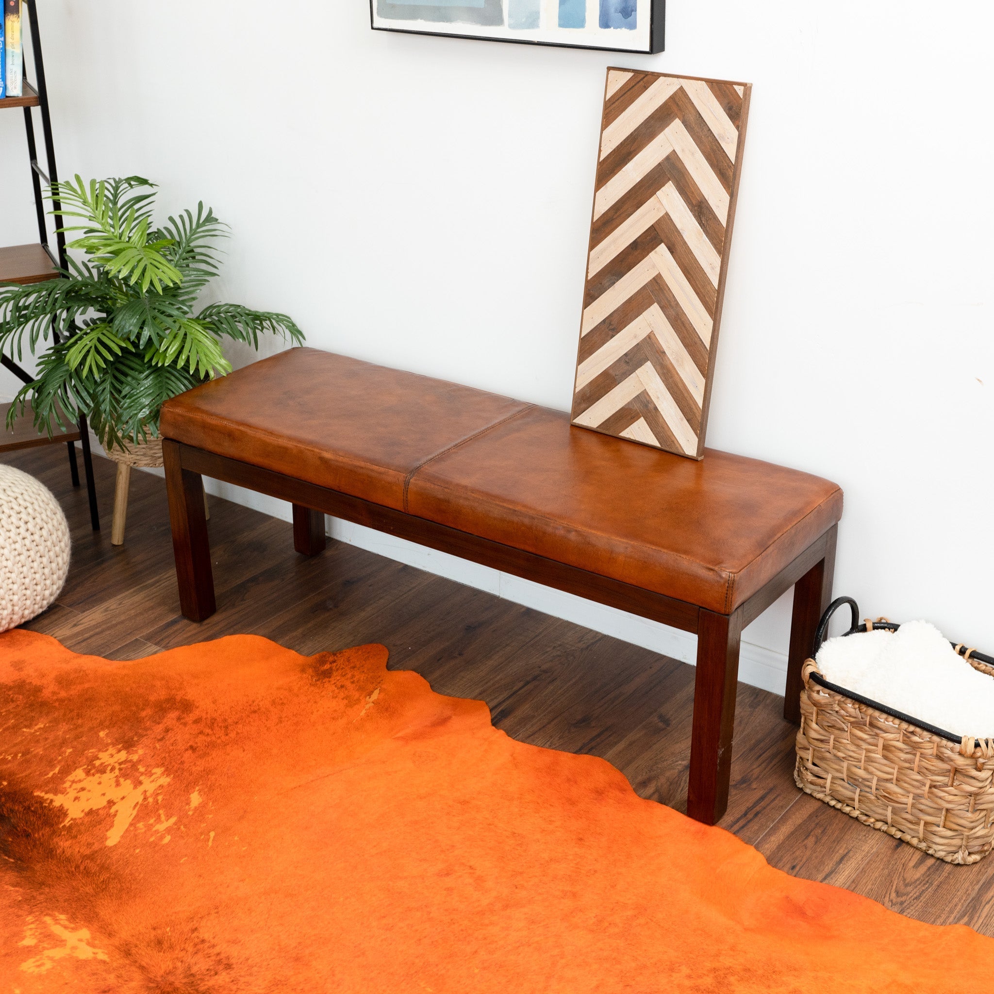 Kampa Antique Tan Leather Bench with Lines