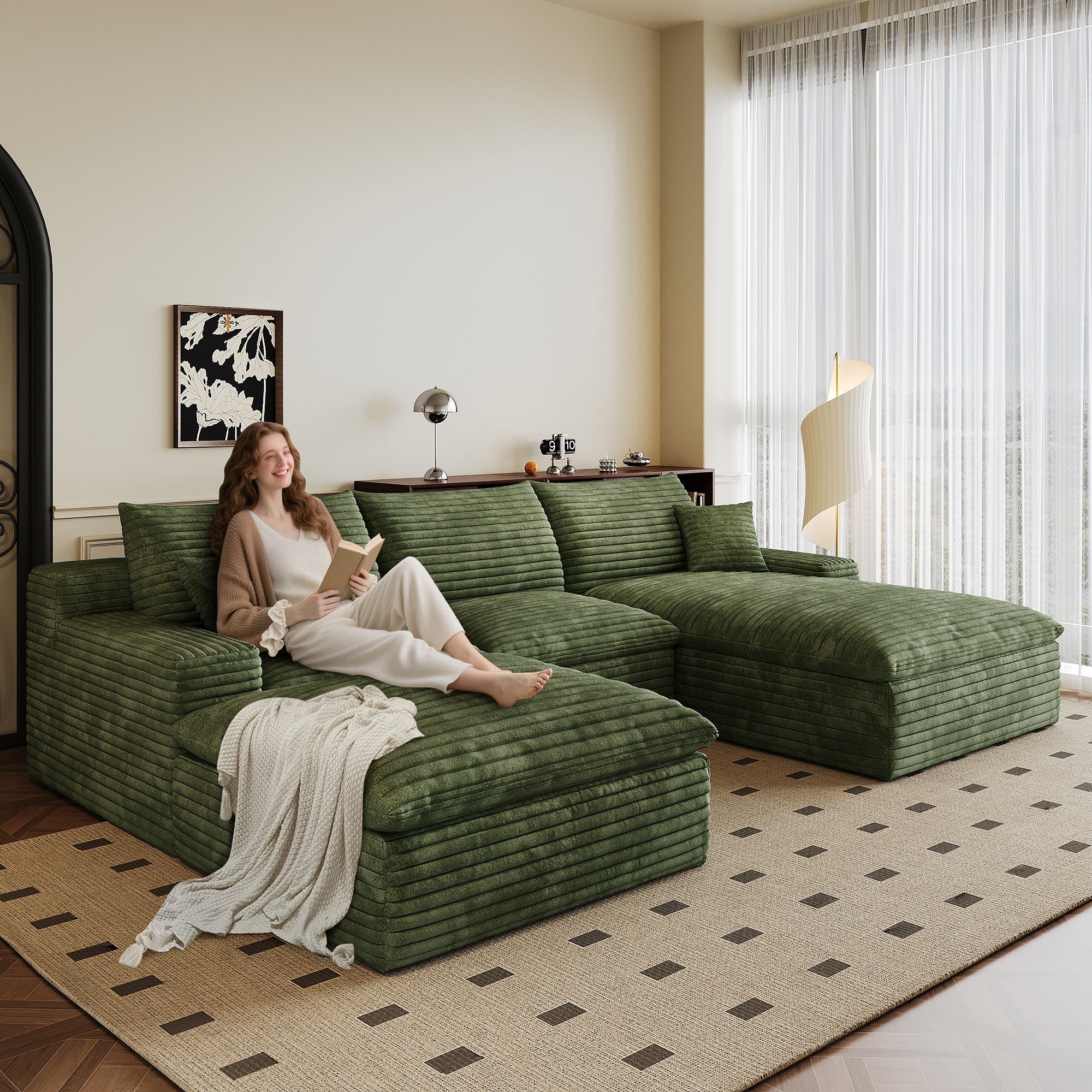 Dalia Green Corduroy Modular Sofa
