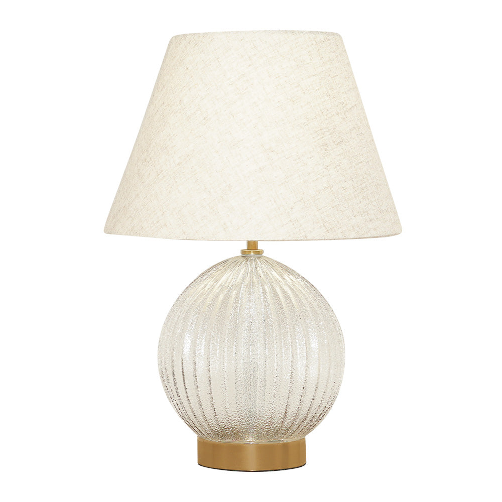 Smith Round Ribbed Glass Base Clear Table Lamp Large Linen Shade