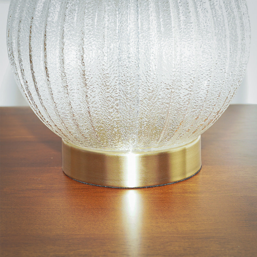 Smith Round Ribbed Glass Base Clear Table Lamp Large Linen Shade