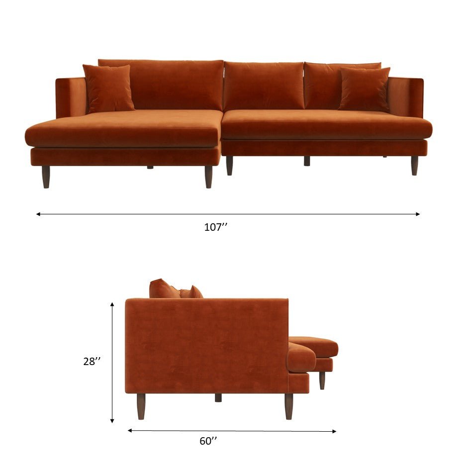 Delano Dark Green Velvet Sectional Sofa Left Facing Chaise