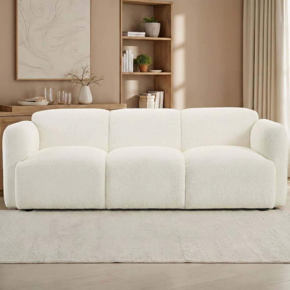 Dorset White Fabric Upholstered Round Track Arm Sofa