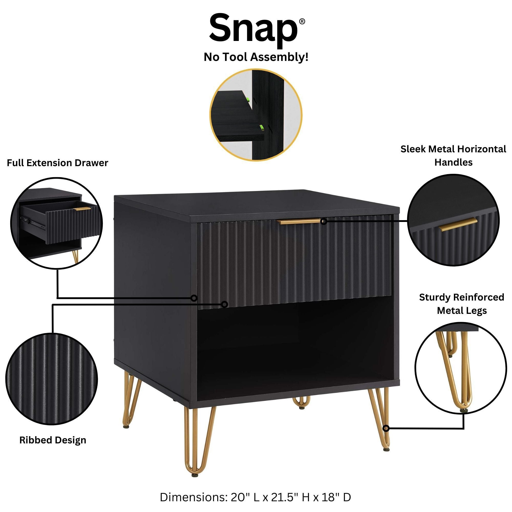 Dumbo Nightstand 1 Drawer - Black