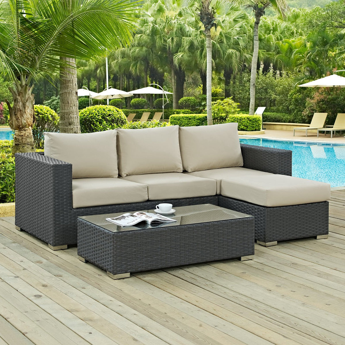 Sojourn 3 Piece Outdoor Sunbrella® Sectional Set